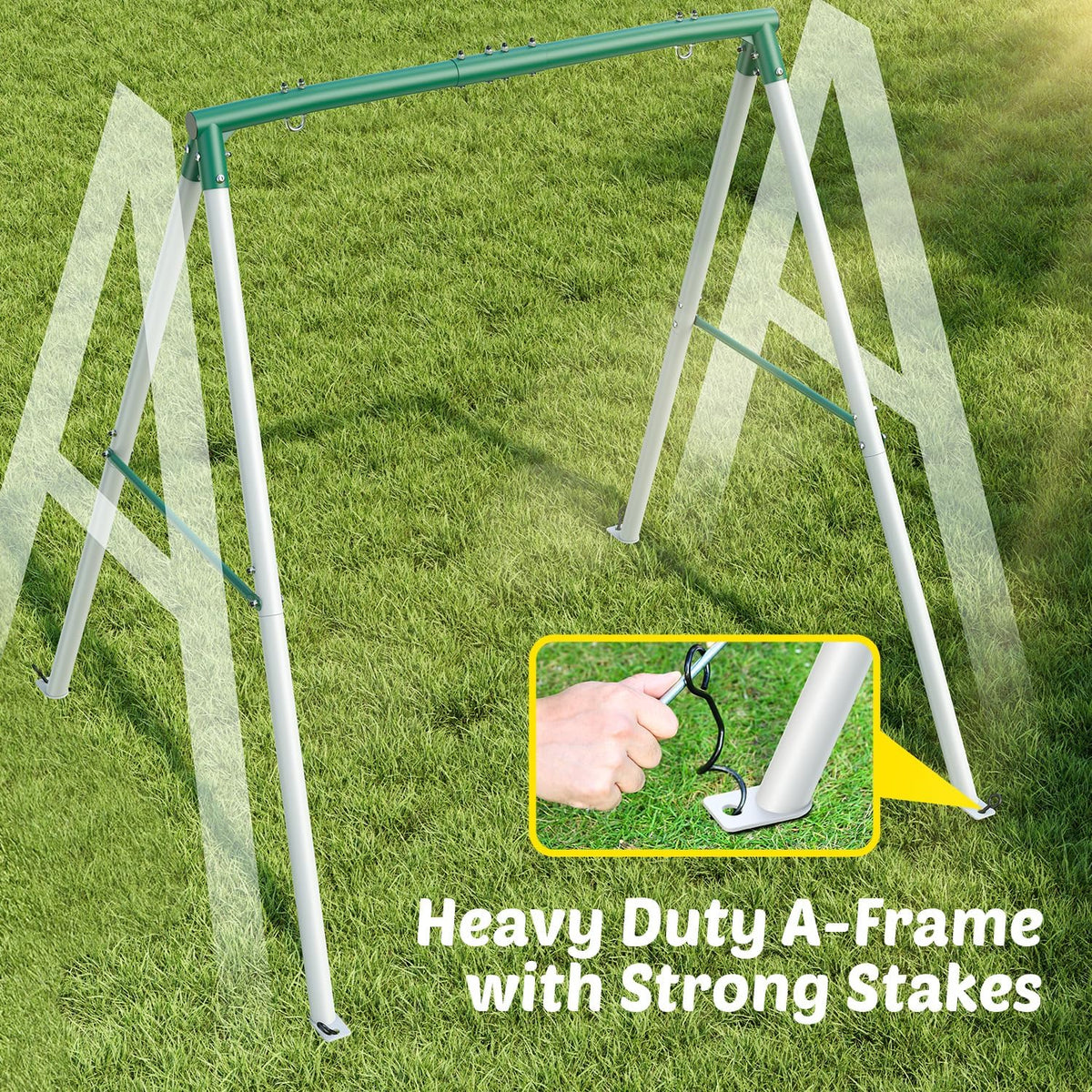 Trekassy 60" Platform Saucer Swing with Stand - Green/White Frame + Black Swing / 440LBS & 6FT - image 3