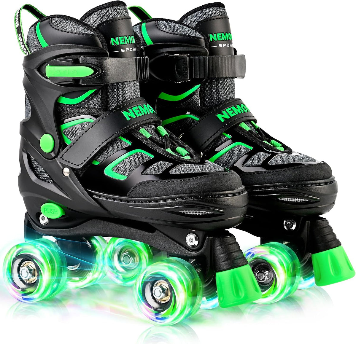 NEMONE Mermaid Adjustable Light up Roller Skates for Girls Boys – Fun for Kids & Family - B- Hero Quest / Large - Youth