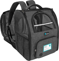 PetAmi Expandable Dog Cat Backpack Carrier, Airline Approved - 12.5"L x 10.2"W x 16.3"H / Charcoal