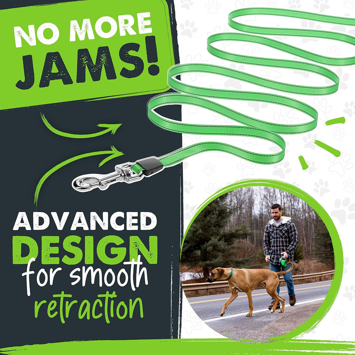 Mighty Paw Retractable Dog Leash, for Large Dogs, Auto-Locking - Deluxe Green / 0 - 50 lbs - image 4