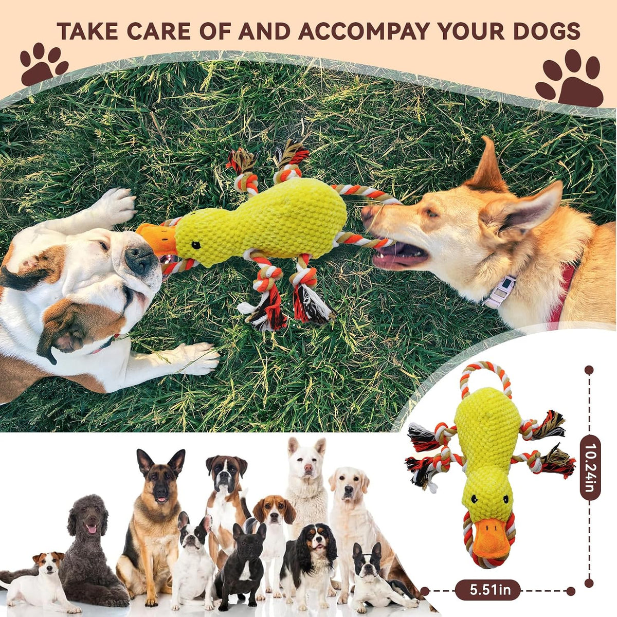 Tug of War Dog Toy, Squeaky Dog Toys Interactive Duck Puppy Toys – Essentials for Dogs - Yellow Duck - image 2