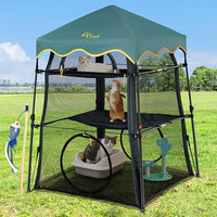Extra Large Catio Outdoor Cat Enclosure,3 Tier Cat Tower Tent Weatherproof & Sunproof with 3 Doors, Foladable and Portable for Patio, Deck,Camping, Indoor & Outdoor(Patented)-Wave Shade