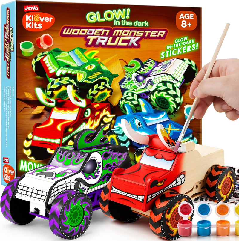 Klever Kits 4 DIY Wooden Race Cars-Build & Paint Your Own Wood Craft - Monster Truck