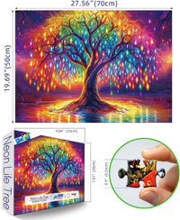 Vintage Paint Hummingbird Flower 500 Piece Puzzles for Adults - Colorful-1000 Piece-neon Life Tree / 27.5" X 19.7" - image 2
