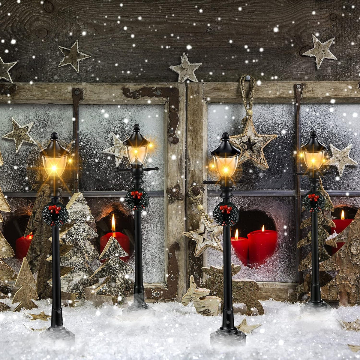Mudder 12 Pcs Christmas Miniature Village Lamp Post Light - Adorable / 12 - image 2
