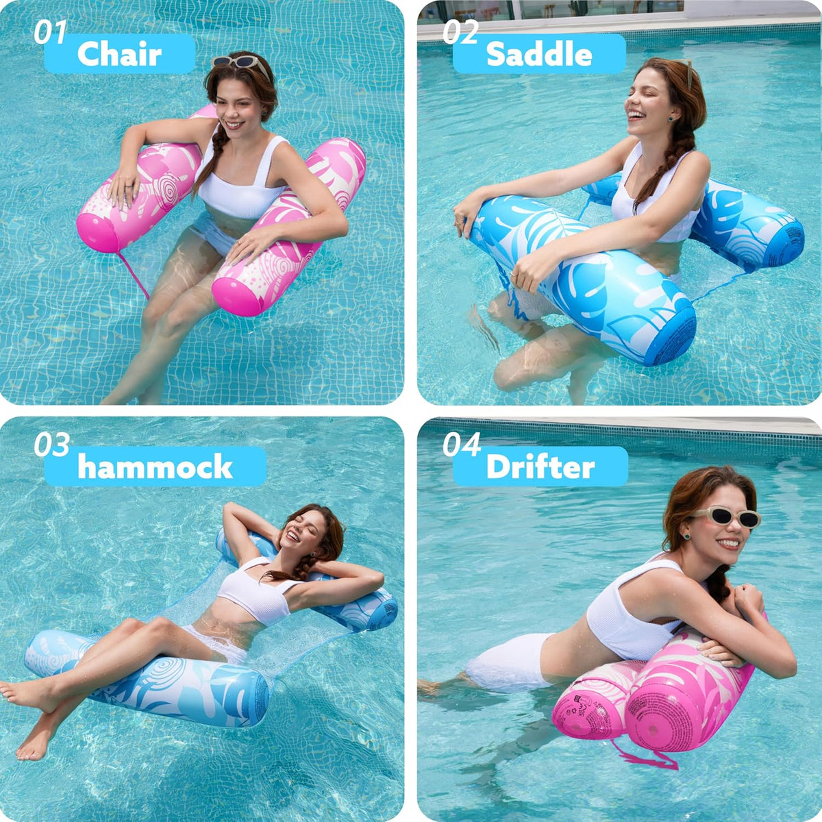 SLOOSH 2 Packs Hammock Pool Floats Adults - Tropical Leaves-Blue,Pink - image 2