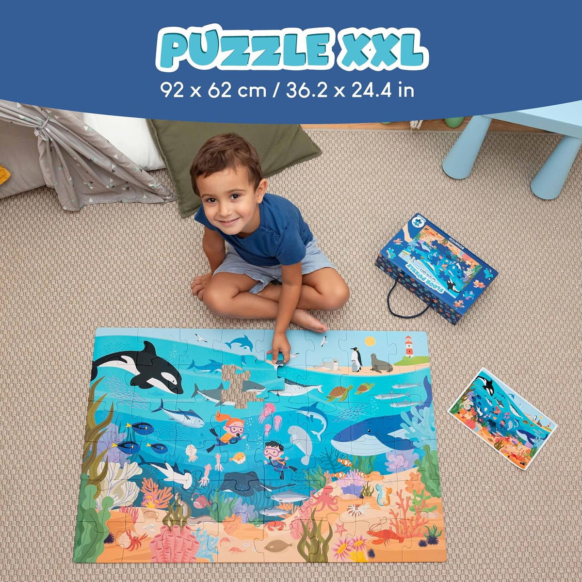 BONNYCO Giant Floor Puzzles for Kids of Jungle Animals with 48 Large - Ocean - image 2