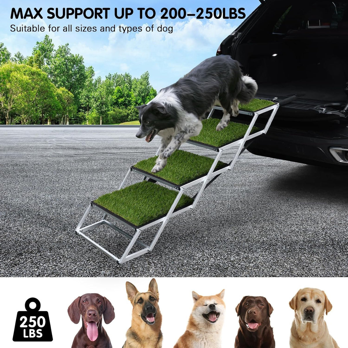 Folding Dog Stairs for Car, 16.9" Wide 4-Step Non-Slip Pet Steps – Essentials for Dogs - Green / 20In-4 Steps - image 3