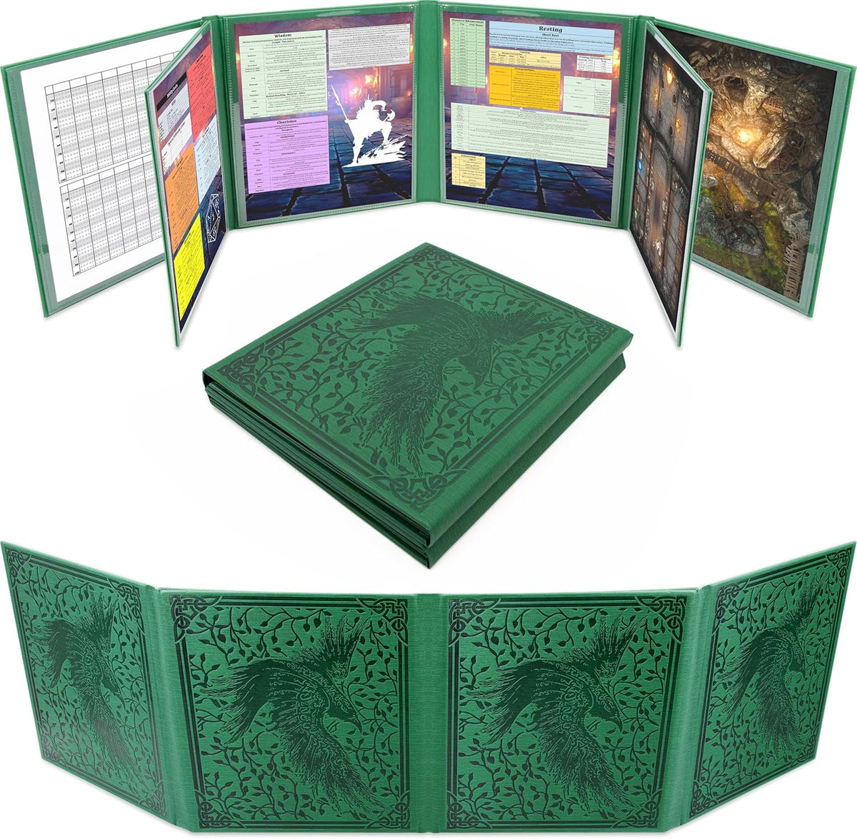CASEMATIX DM Screen Faux Leather 8-Panel Deluxe GM Screen - Green