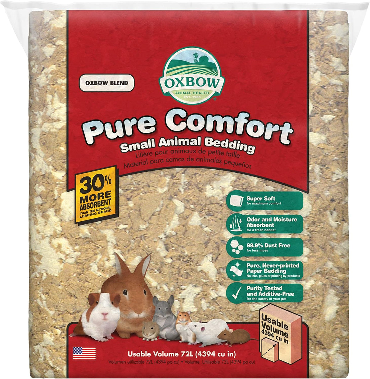 Oxbow Small Animal Bedding, Hamster, Guinea Pig, Rabbit, USA - Blend / 72 Liter