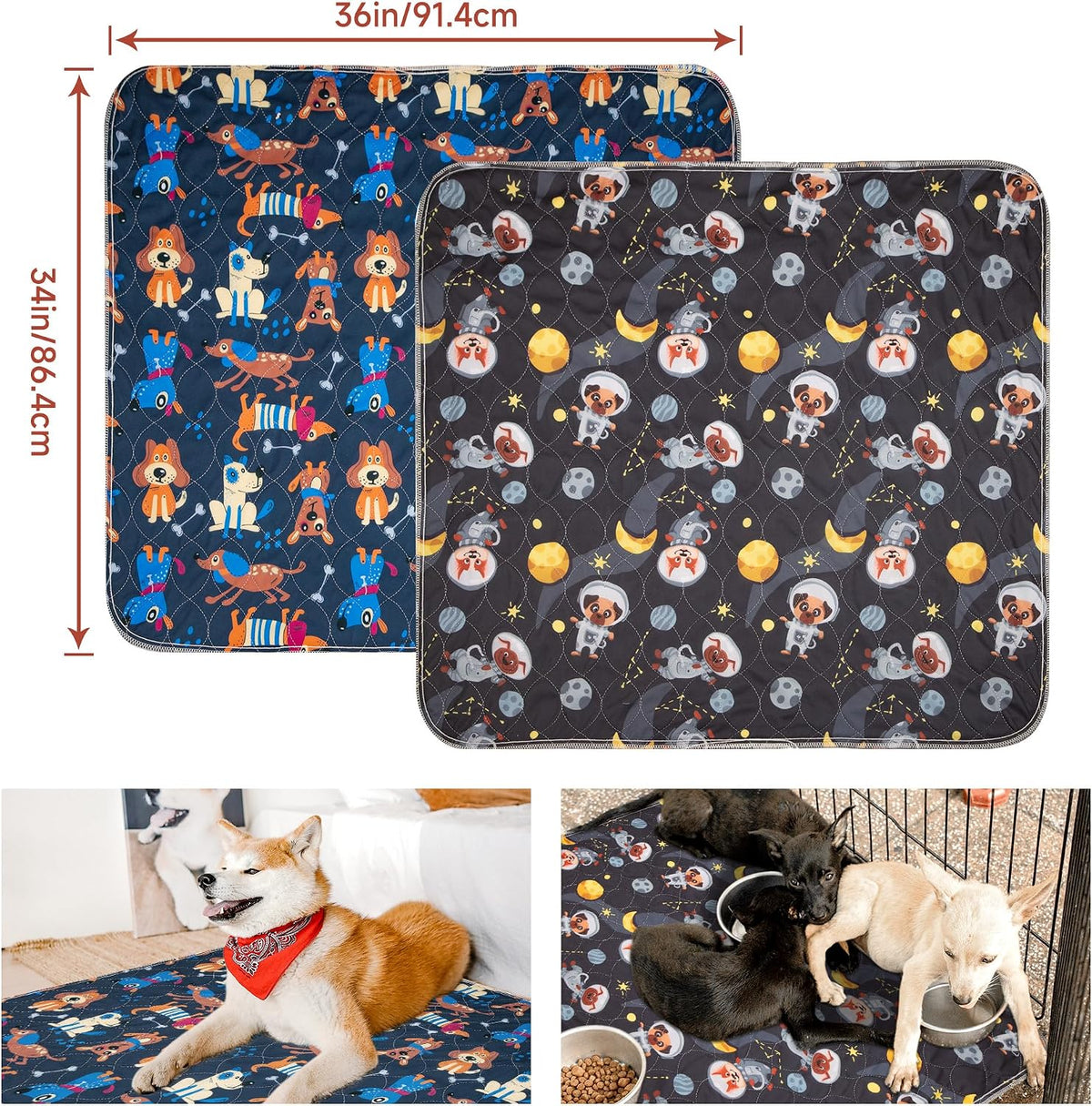 Paw Legend Washable Reusable Dog Pee Pads Super Absorbent - 34"X36" / Navy & Gray - image 2
