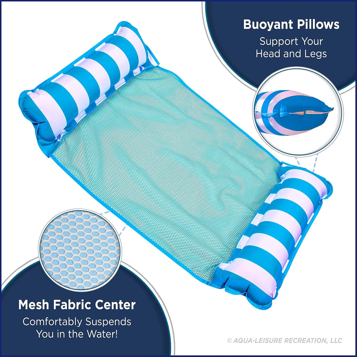 Aqua 4-in-1 Monterey Hammock Pool Float & Water Hammocks - Light Blue & Navy/White Stripe / Monterey Hammock / 2 Pack - image 2