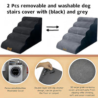 Dog Stairs & Pet Ramp for Small/Large Dogs to High Beds/Couches - 5 Steps 24-inch Height for 18-30 inch Furniture, 2 Washable Covers (Black, Grey), Non-Slip Balanced 33D Design for Old Dogs & Cats
