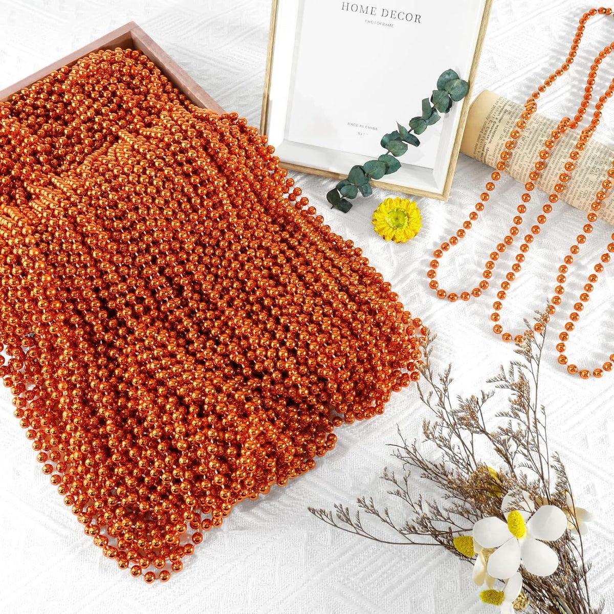 SHAOQINLIN 12 PCS Gold Bead Necklace - Orange - image 4
