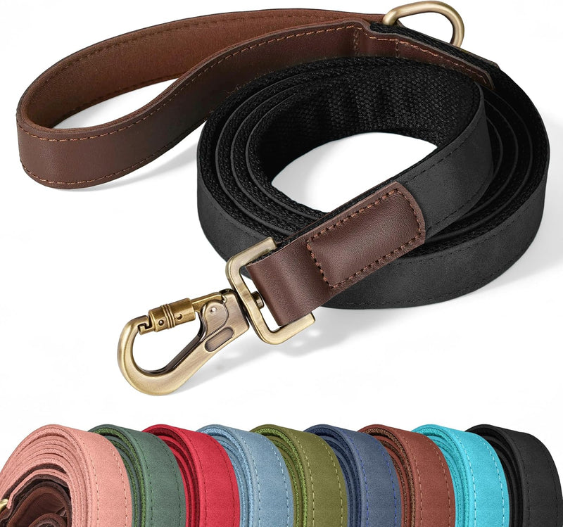 PU Leather Dog Leash for Medium Dogs - Black / 1"x 6FT