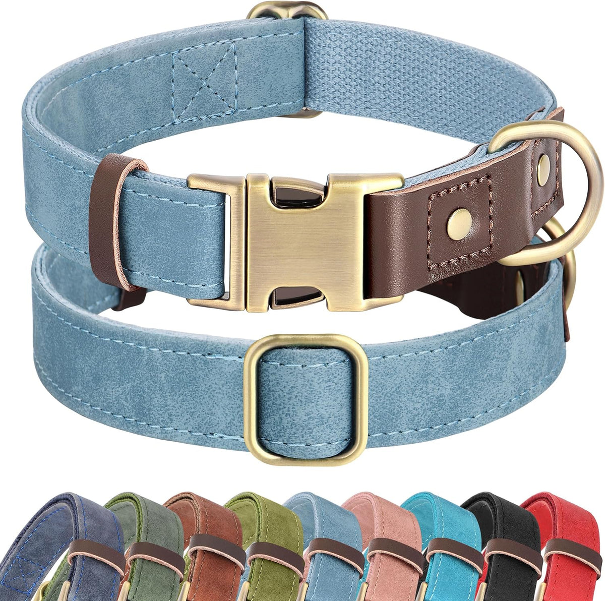 PU Leather Dog Collar for Small Dogs Puppy, Soft Lining, Green S – Essentials for Dogs - Denim Blue / XL: Neck 20-27", Width 1¼"