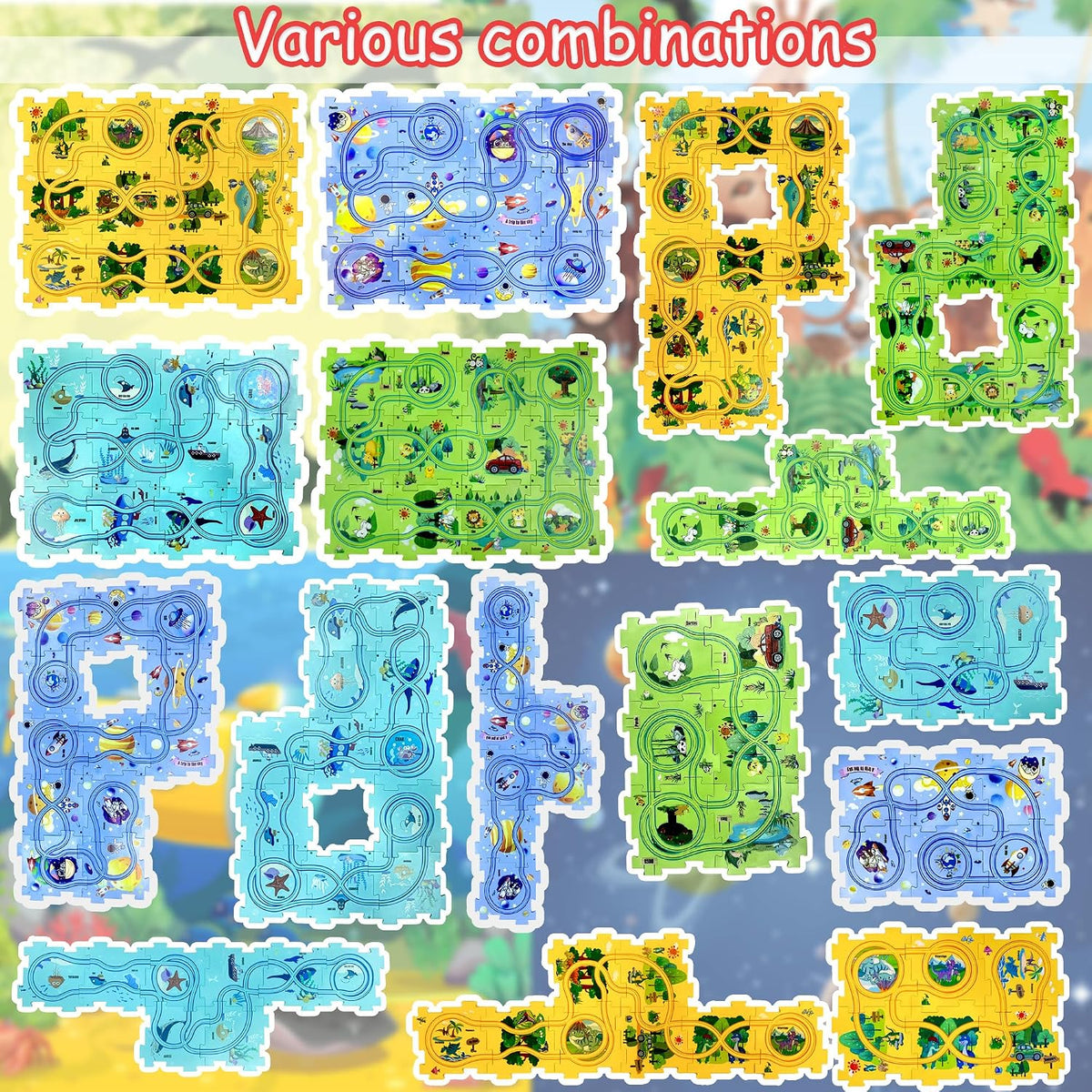 Ubegger puzzle car track set with puzzle road pieces, road signs and battery cars - view 16