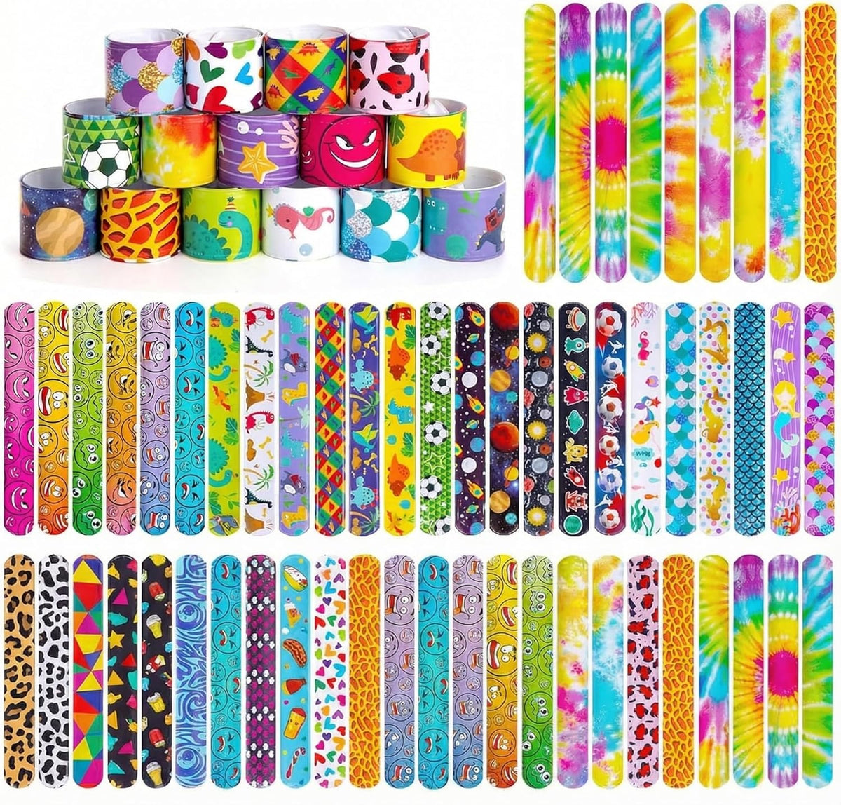 Shindel slap bracelets for kids with dinosaur, galaxy, heart and mermaid prints