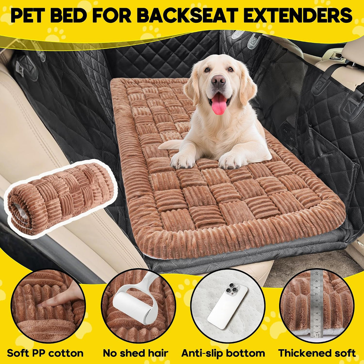 Dog Car Bed Mat Non-Slip Backseat Extender Dog Bed 50" x24.6" – Essentials for Dogs - Brown / For Truck//Large SUVs（56"x28.7") - image 4