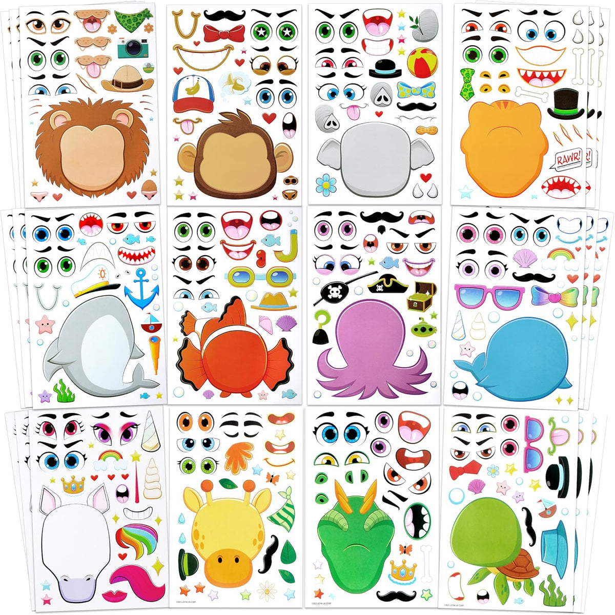 JOYIN 36 Sheets 9"x6" Make a face Stickers for Kids - Mixed Animals