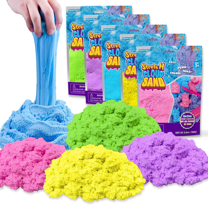 Carolart Stretchy Sensory Sand, Soft Cloud Sand - 5 Refill Packs