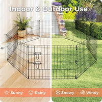 Foldable Dog Playpen 48" Height 8 Panels Metal Exercise Pen with Door - Indoor/Outdoor Dog Play Pen for Medium-Large Dogs, Portable Pet Fence for Yard Garden Camping, Black