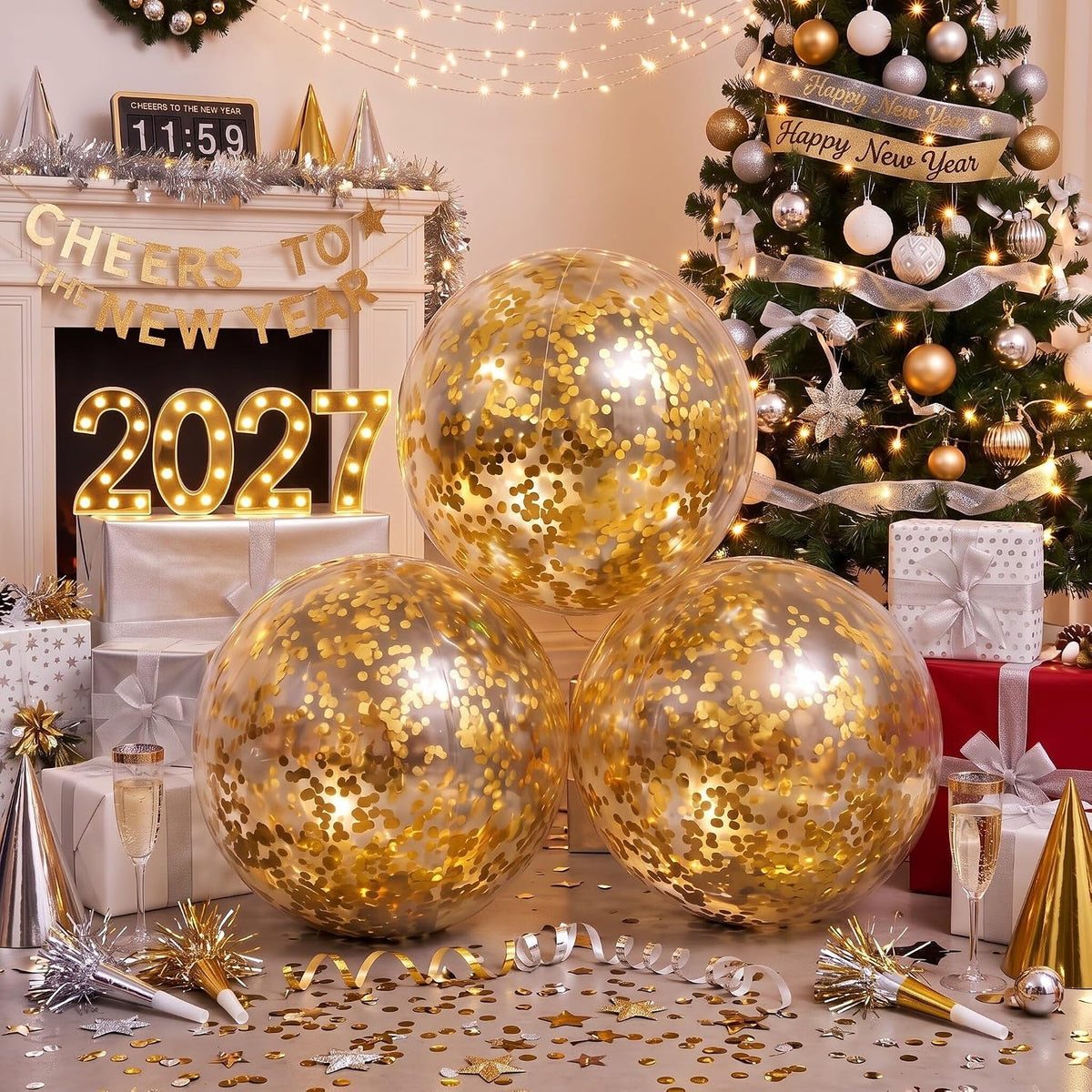 Civaner 10 Pcs Inflatable Glitter Beach Balls 16 Inch - Gold / Sequins - image 4