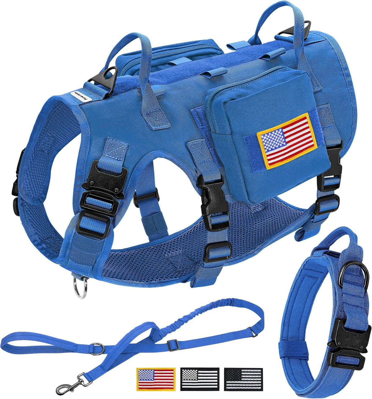 Forestpaw Tactical Dog Harness for Large Dogs, Military, L - S:Chest 17-25",Fit 20-35lbs / Blue