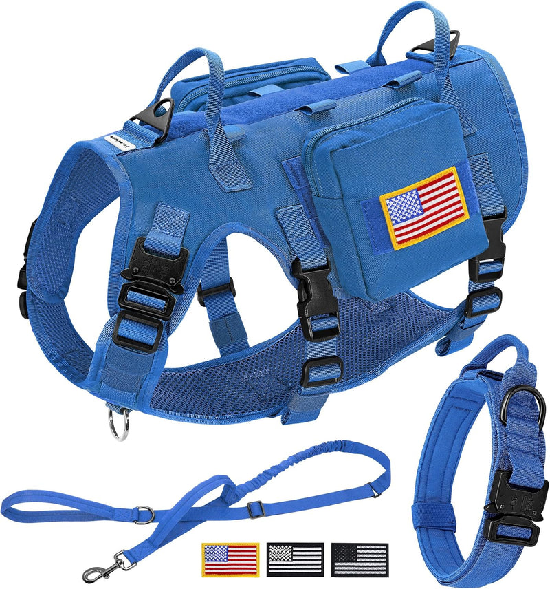 Forestpaw Tactical Dog Harness for Large Dogs, Military, L - S:Chest 17-25",Fit 20-35lbs / Blue