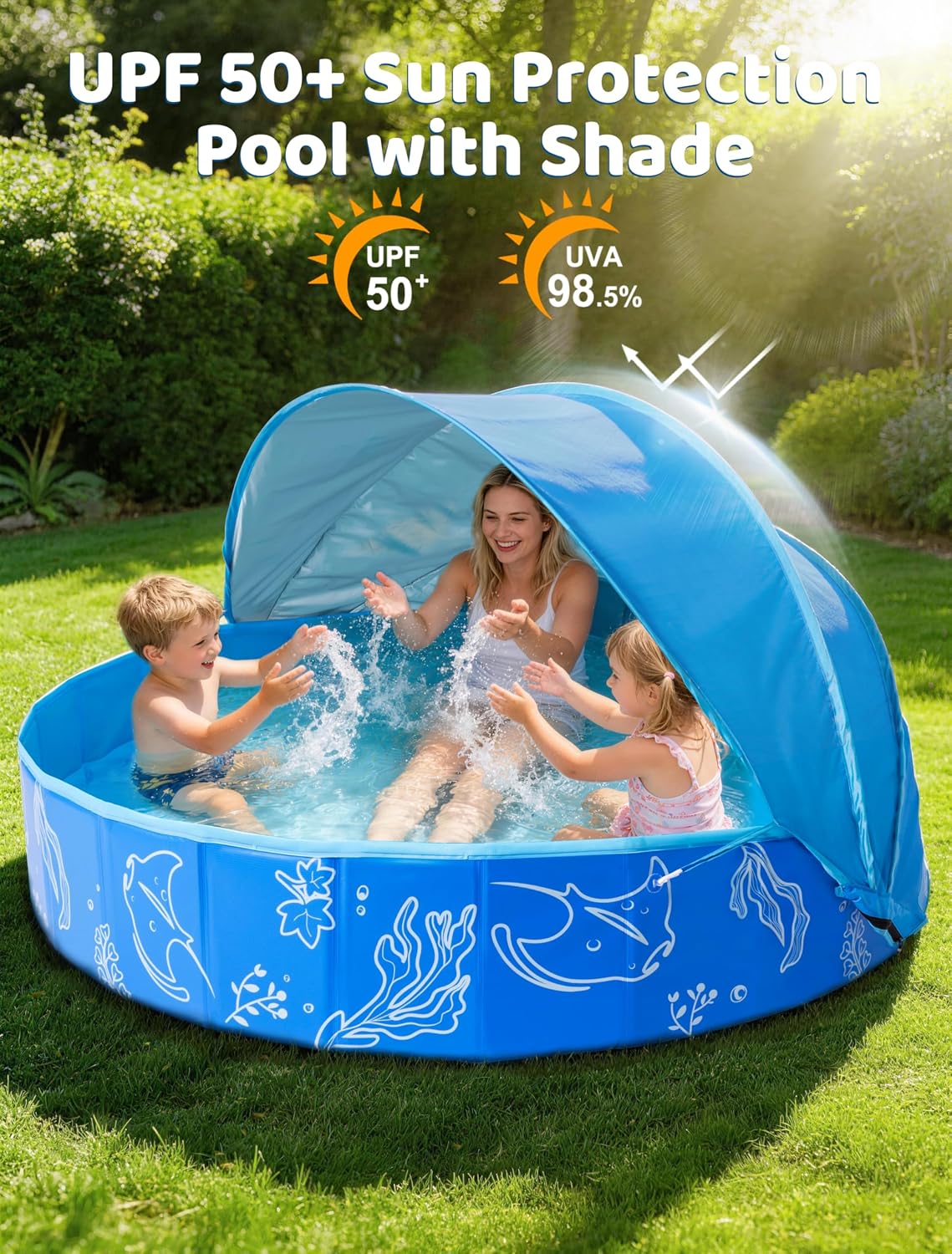 Hikiddy Foldable Kiddie Pool with Canopy: Baby Infant Toddler Kids - Blue-blue / 63in - image 4