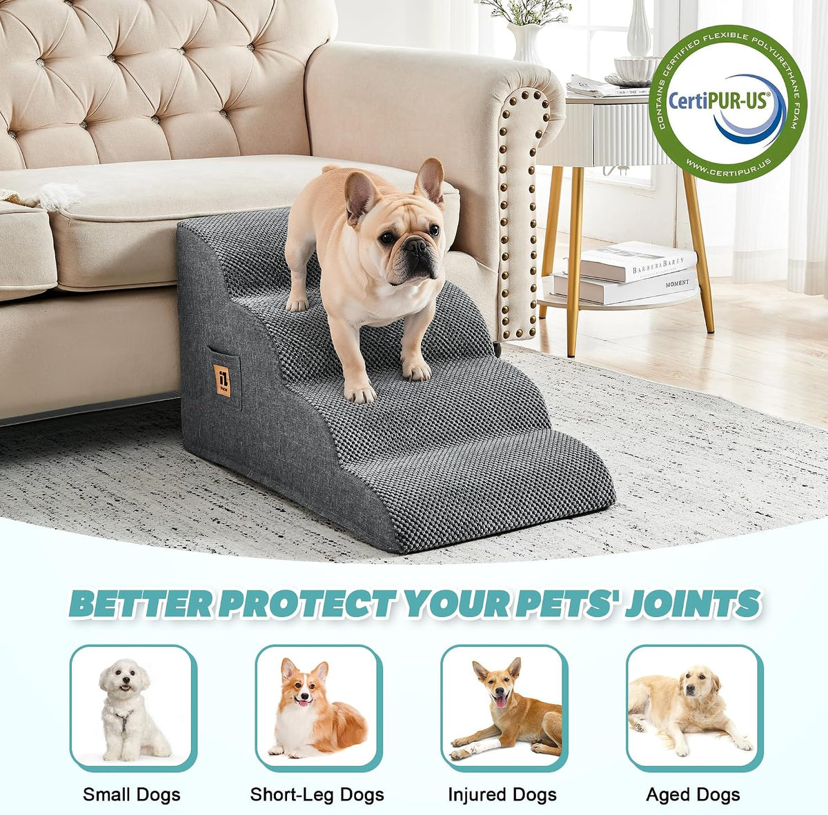 Dog Stairs for Small Dogs and Cats 11.8" H - 4-Step 15.7''H - image 2