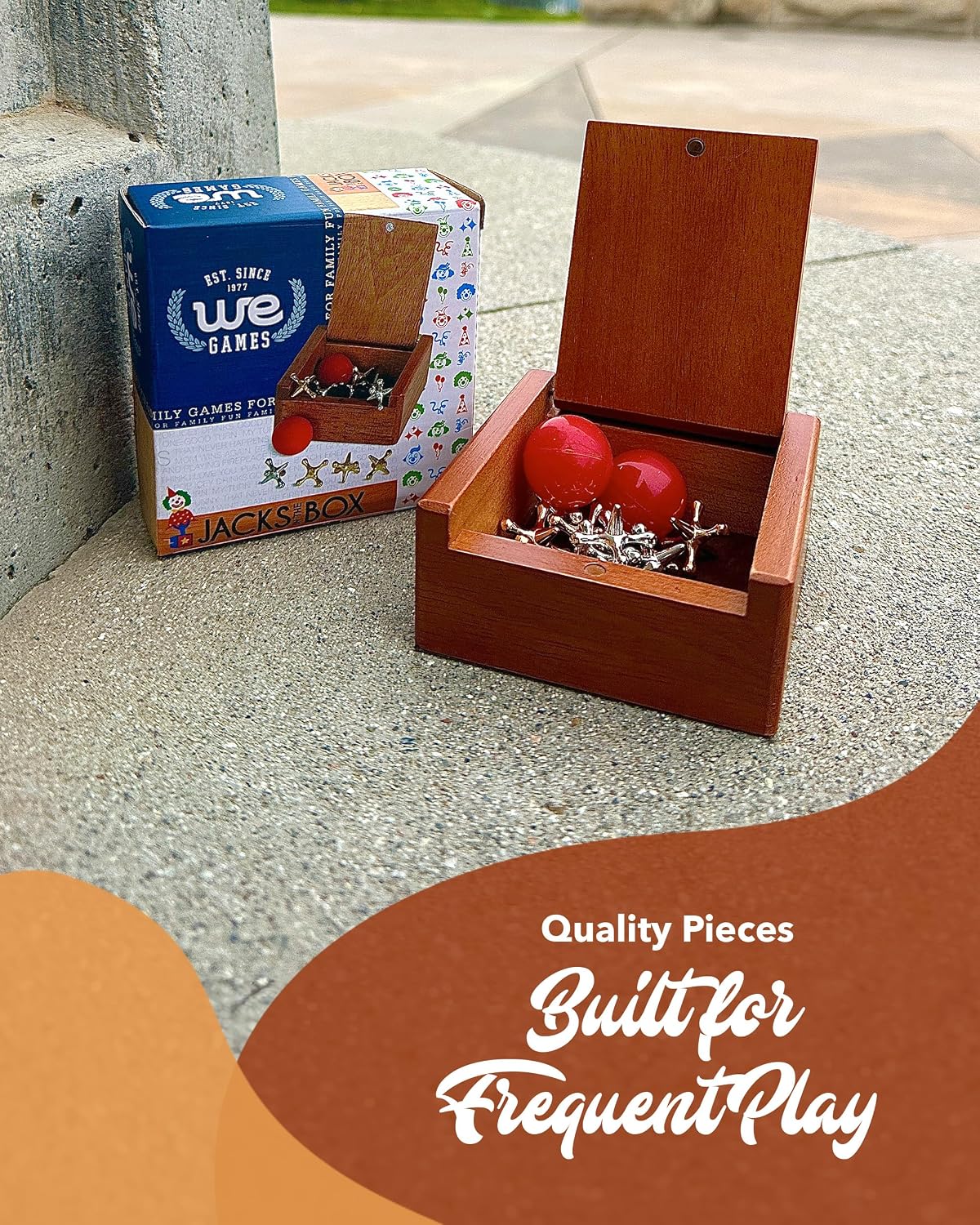 WE Games Metal Jacks Set – Classic Jacks Game with 2 Red Balls in Keepsake Wooden Box – Nostalgic - image 3