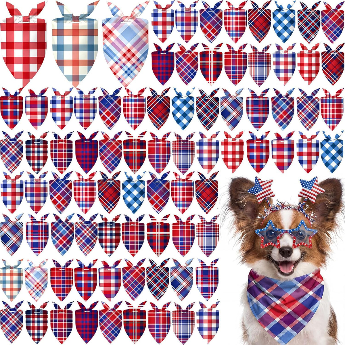Abbylike 100 Pcs Fall Thanksgiving Dog Bandanas Bulk - Patriotic Plaid / 25.6 x 17.7 x 17.7 Inch