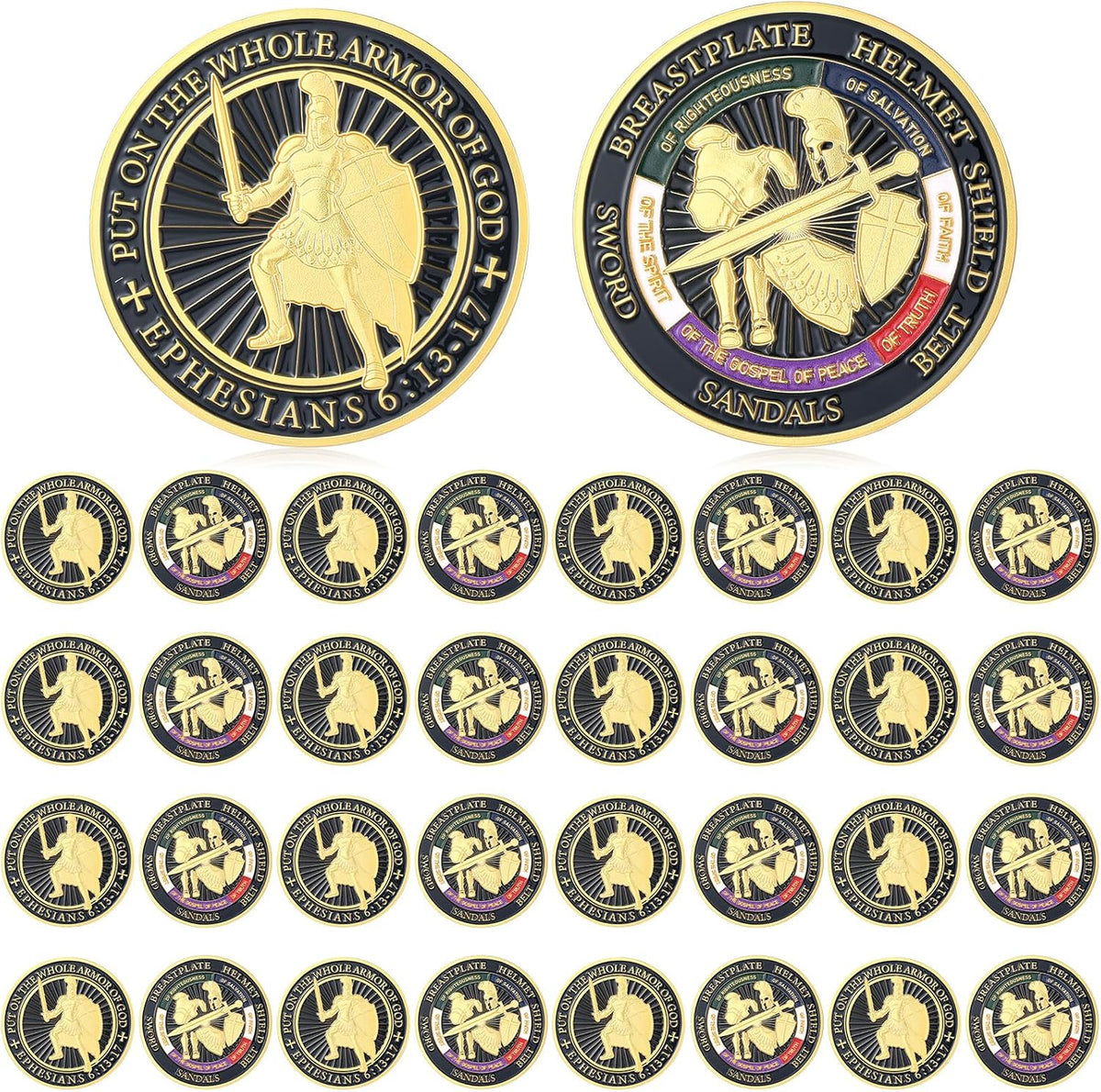 Nosiny 20 Pcs Armor of God Coins Metal Christian Challenge Coins - Novel Style 2