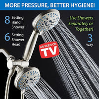 Hotel Spa AquaCare As-Seen-On-TV High Pressure 48-setting Rain & Handheld 3-way Shower Head Combo - Anti-clog Nozzles/Tub, Tile & Pet Power Wash/Extra Long 6 ft. Hose/All Chrome Finish
