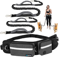 PetAmi Hands Free Dog Leash with Waist Running Belt Bag, Single – Essentials for Dogs - 2 Leashes / Charcoal Grey