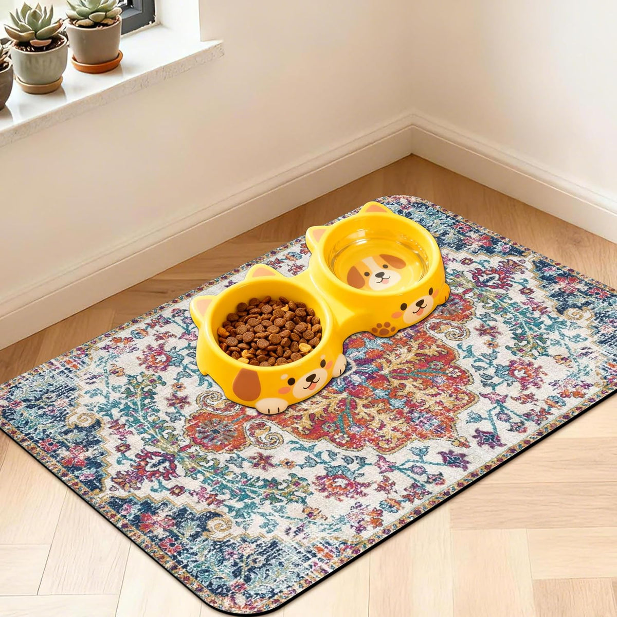 Pet Feeding Mat for Floors Cat Food Mat Waterproof Dog Food Mat - 24"L x 16"W / Boho-2