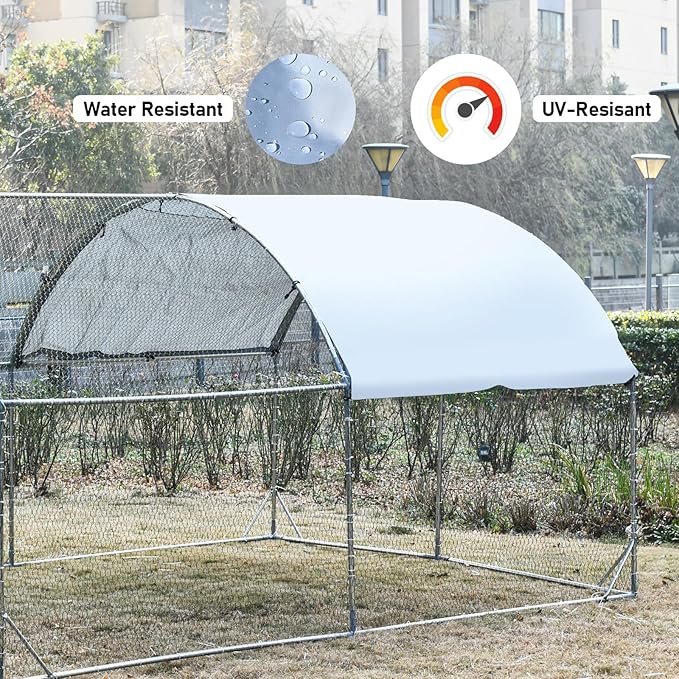 4ever2buy Large Metal Chicken Coop with Run Walk-in Poultry Cage Chicken Runs House Pen Cage Dome Roofed Chicken Coops with Anti-Ultraviolet Cover for Outdoor Backyard Farm Use 9.5'W x 19.3'L x 6.3'H