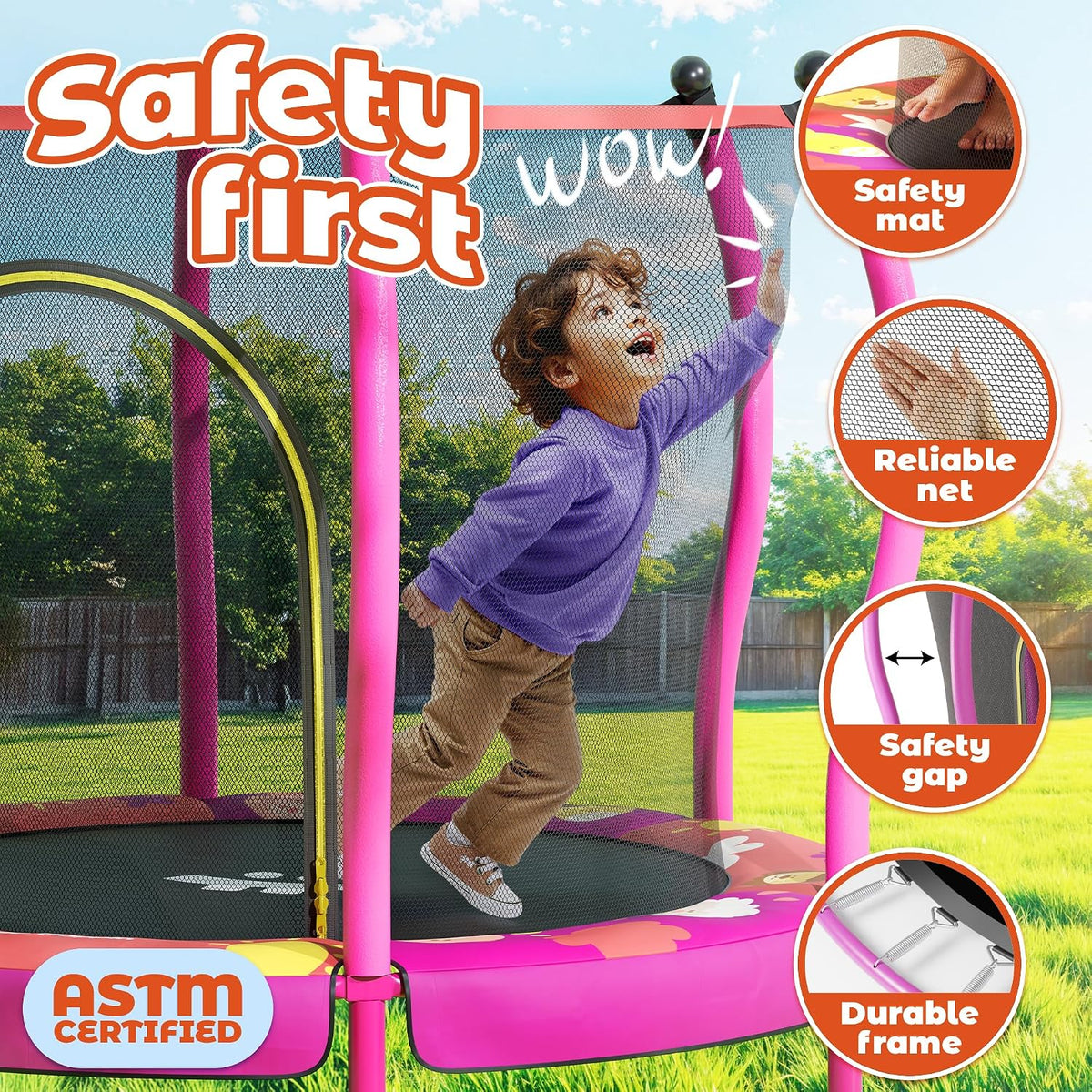 Happin 55’’ Trampoline for kids Safety Enclosure - Pink / Classic - image 2
