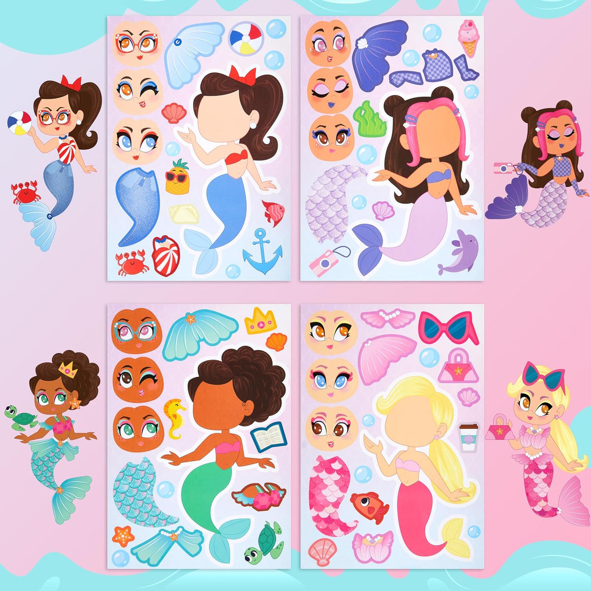 JOYIN 36 Sheets 9"x6" Make a face Stickers for Kids - Mermaid - image 3