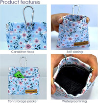Dog Treat Pouch, Small Cotton Pocket Sized Training Holder, Hand Free Walking Fanny Bag with Carabiner, Self-Closing Pet Feed Snack Reward, Behavior Aids for Puppy Travel or Outdoor Use