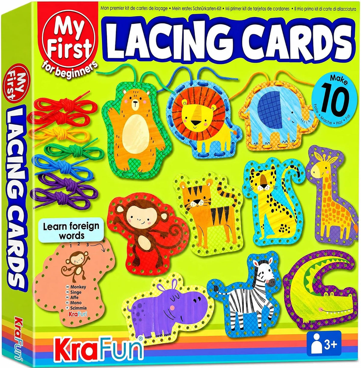 KRAFUN Princess, Unicorn & Mermaid Lacing Cards Age 3+ - Safari - Large