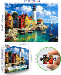 Halloween Puzzle 500 Piece with Lettered for Adults Gift - 1000piece - Colorful Coastal Lighthouse - 27.5x19.7" / Classic Everyday - image 2