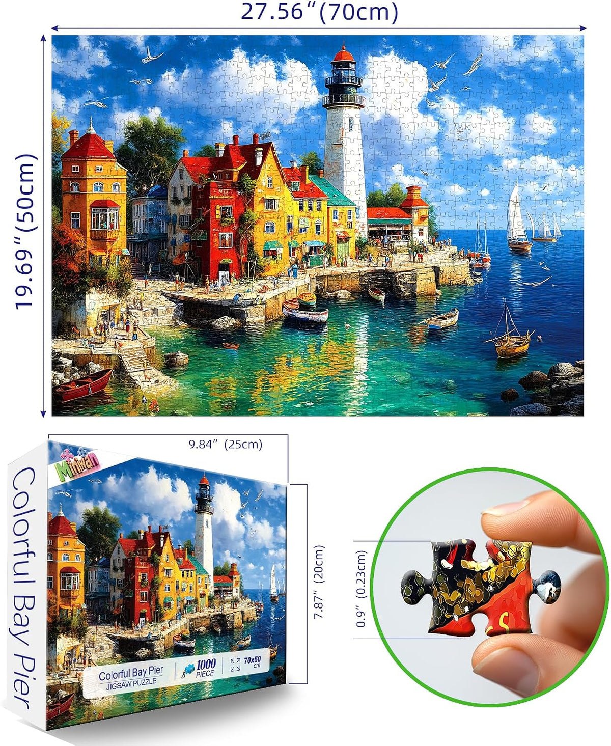 Halloween Puzzle 500 Piece with Lettered for Adults Gift - 1000piece - Colorful Coastal Lighthouse - 27.5x19.7" / Classic Everyday - image 2