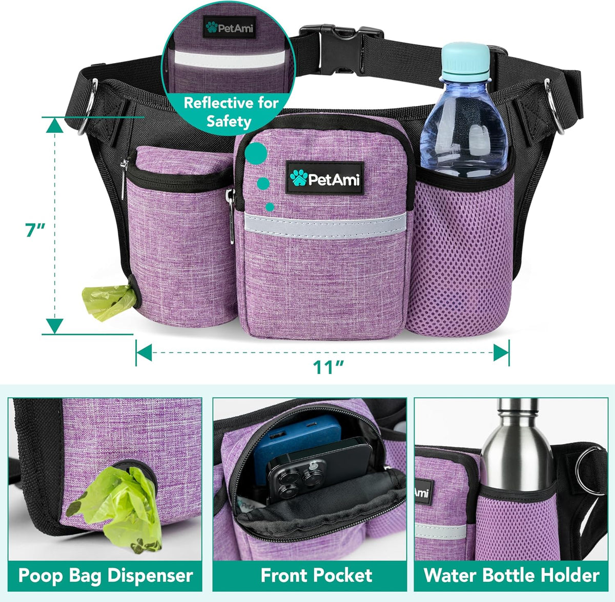 PetAmi Premium Hands Free Dog Leash for 2 Dogs - Purple / 2 Leashes - image 3
