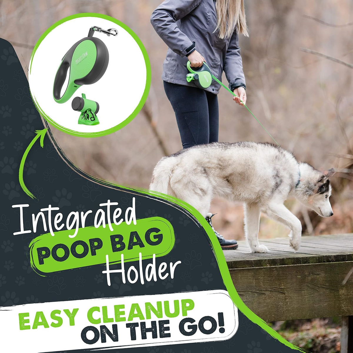 Mighty Paw Retractable Dog Leash, for Large Dogs, Auto-Locking - Deluxe Green / 0 - 50 lbs - image 3