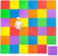 Non-Toxic Extra-Thick 36 Piece Children Play & Exercise Mat - 6 ft x 6 ft (Square) / Primary Colors