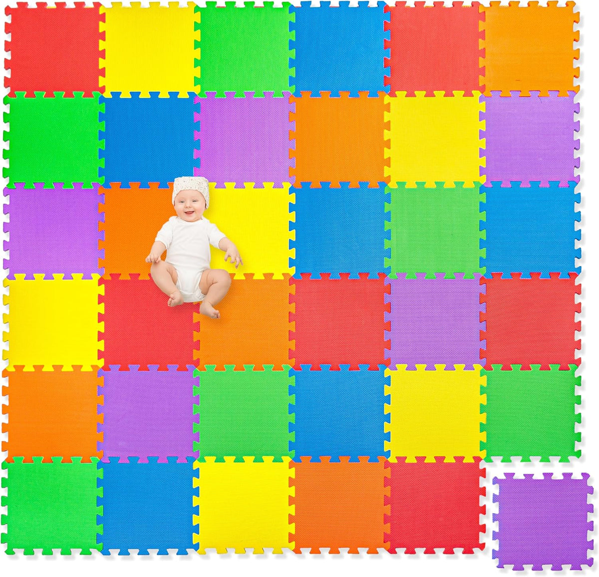 Non-Toxic Extra-Thick 36 Piece Children Play & Exercise Mat - 6 ft x 6 ft (Square) / Primary Colors
