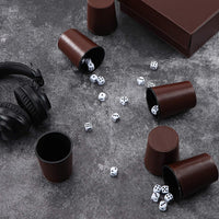 ImnBest set of six black felt-lined leather dice cups with 30 dice and faux leather storage case - view 4