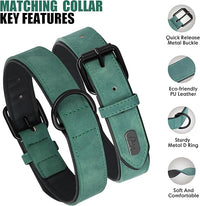 Didog Soft Padded Leather Dog Collar and Leash Set, Adjustable and Breathable Pet Collars with 4FT PU Leather Dog Leash for Small Medium Large Dogs, Green, XL